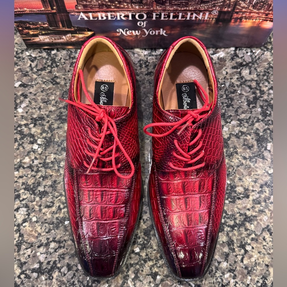 Alberto Fellini Faux Alligator Leather Oxford Mens 8.5 Red Dress Shoe Rockabilly - Picture 6 of 13
